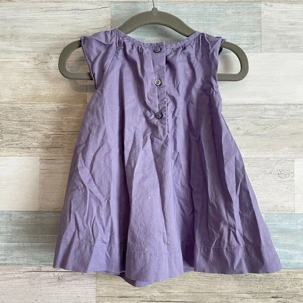 Baby GAP Gold Foil Polka Dot Swing Dress Purple Baby Girl 3-6 Months 3-6M